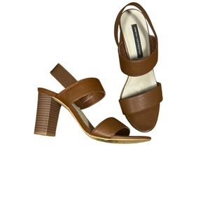 French Connection Women’s Block Heel Sandals Brown Tan Slingback Sz 8.5
